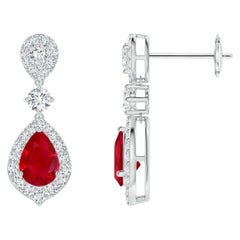 Boucles d'oreilles goutte d'eau en or 14 carats pour femmes - Angara Rubis naturel et diamants