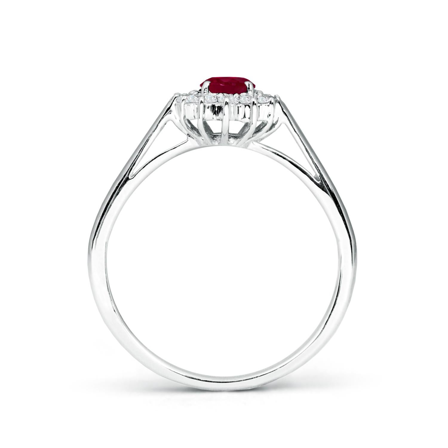 Women's ANGARA Natural Ruby and Diamond Princess Diana Ring in Platinum (Size-6x4mm) For Sale