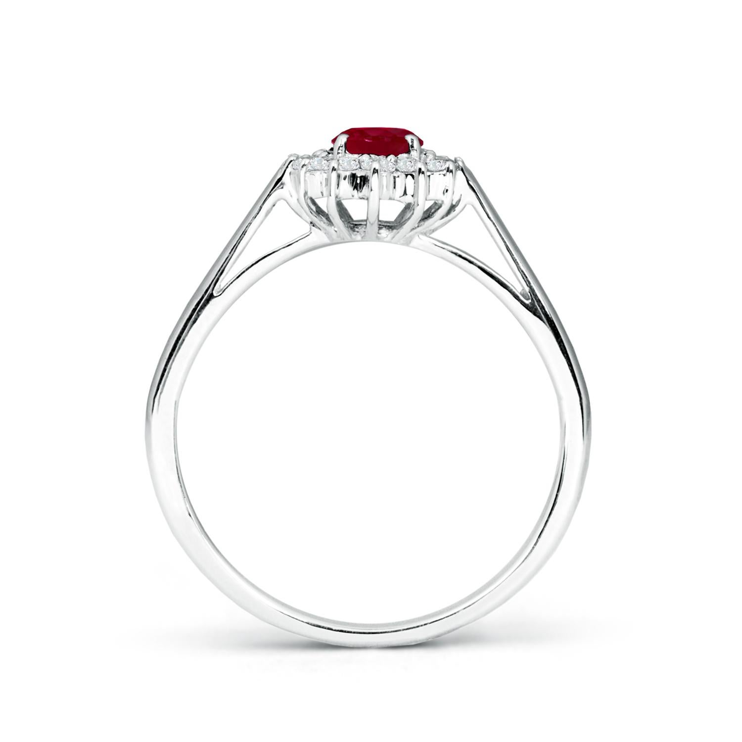 ANGARA Bague Princesse Diana en platine avec rubis naturel et diamant (taille 6x4mm) Pour femmes en vente