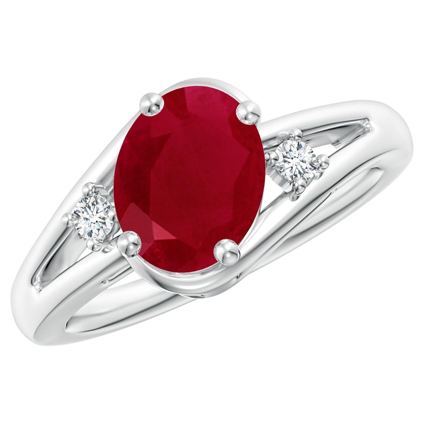 For Sale:  ANGARA Natural Ruby and Diamond Split Shank Ring in Platinum (Size-5x3mm)