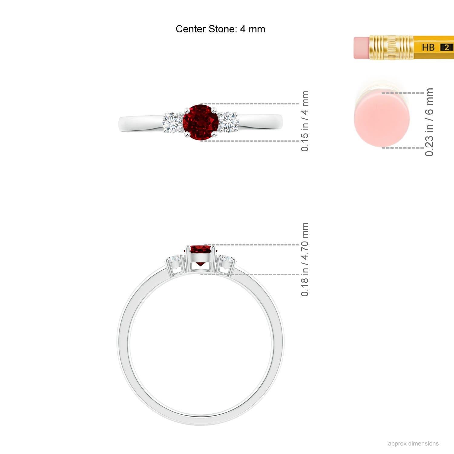 Women's Angara Natural Ruby and Diamond Three Stone Engagement Ring in 14K Solid Gold For Sale