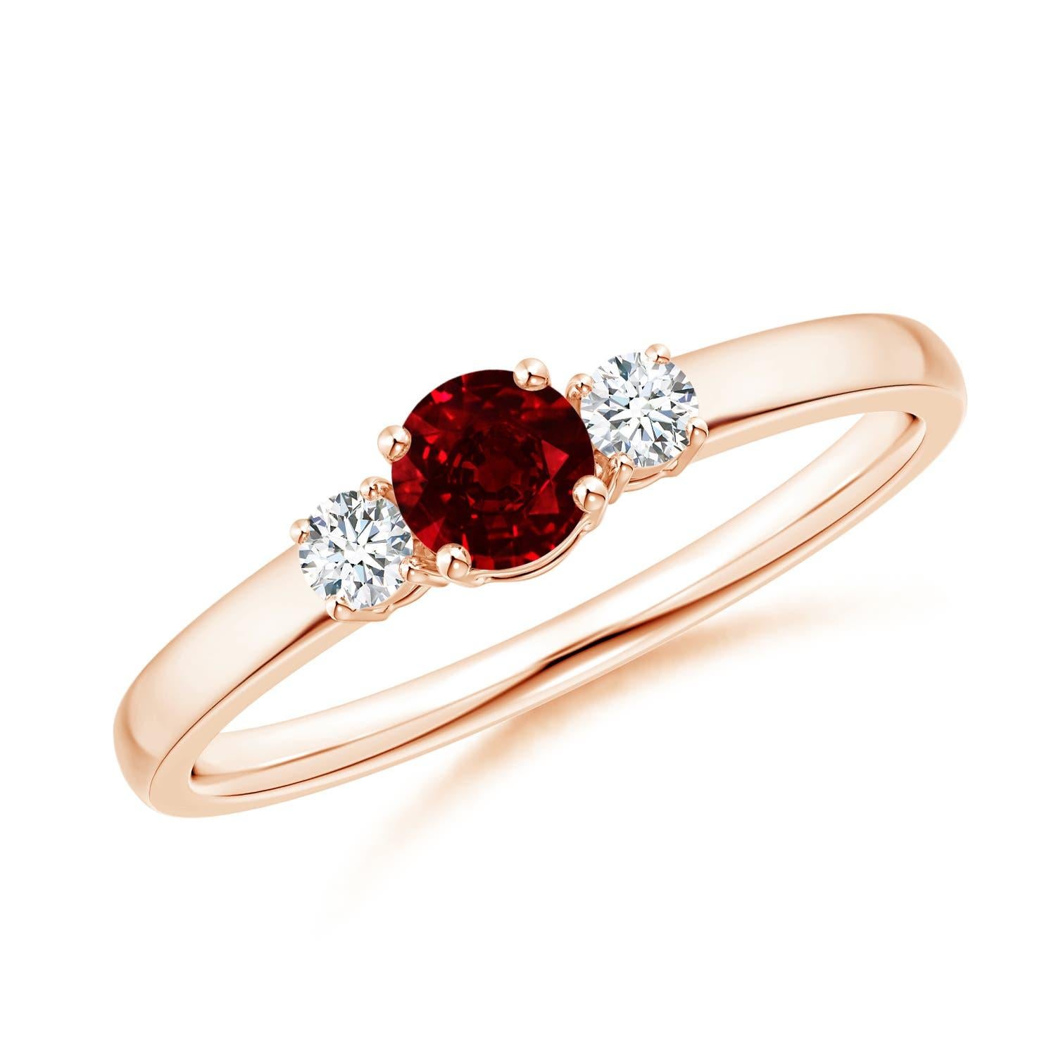 Angara Natural Ruby and Diamond Three Stone Engagement Ring in 14K Solid Gold For Sale 2