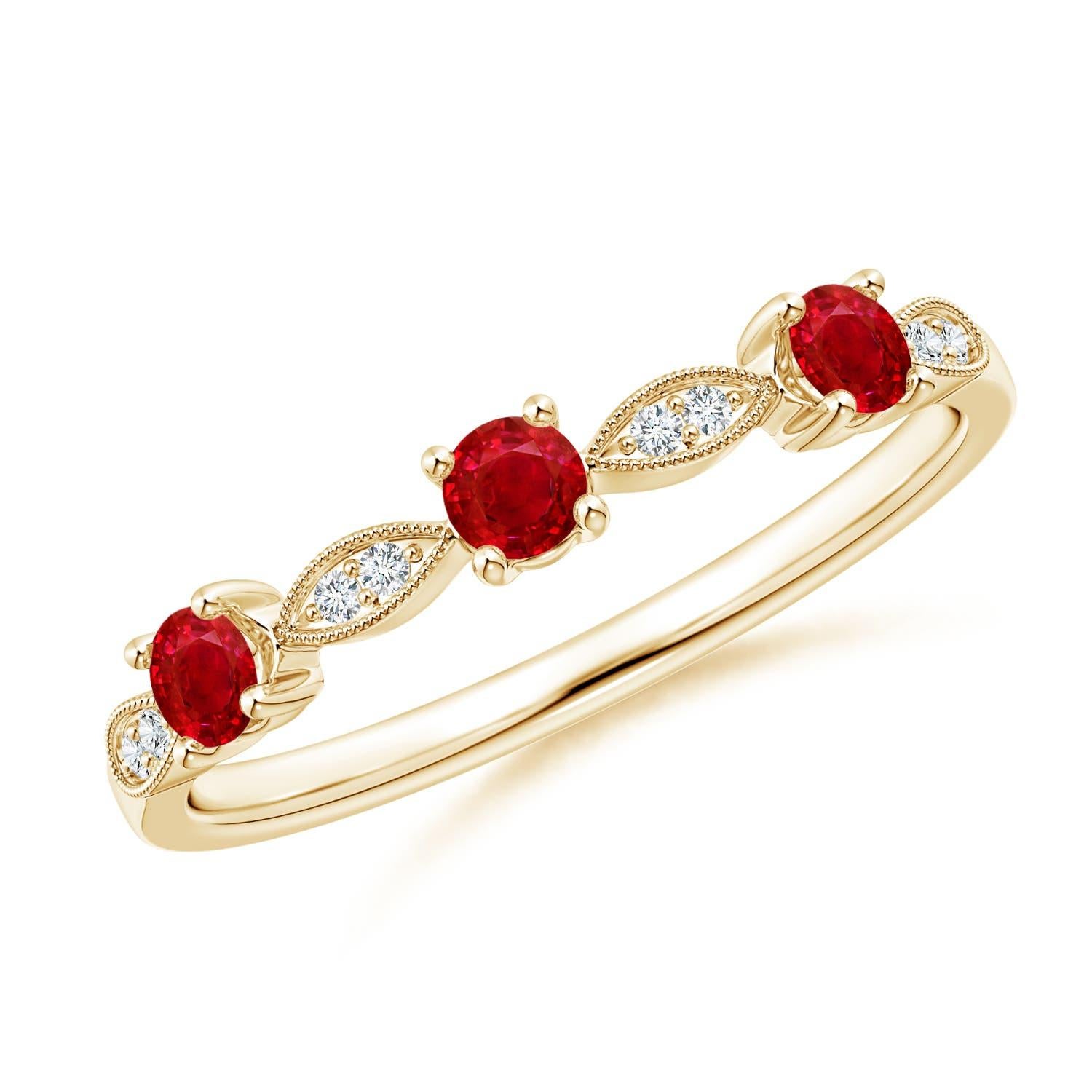 Angara Natural Ruby & Diamond Marquise and Dot Ring in 14K Solid Gold for Women For Sale 1