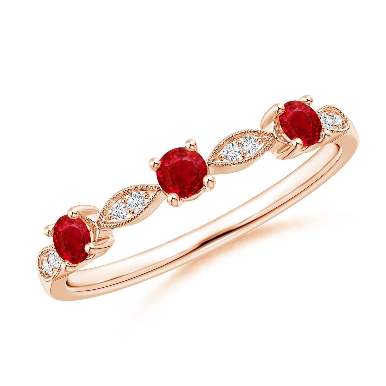 Angara Natural Ruby & Diamond Marquise and Dot Ring in 14K Solid Gold for Women For Sale 2