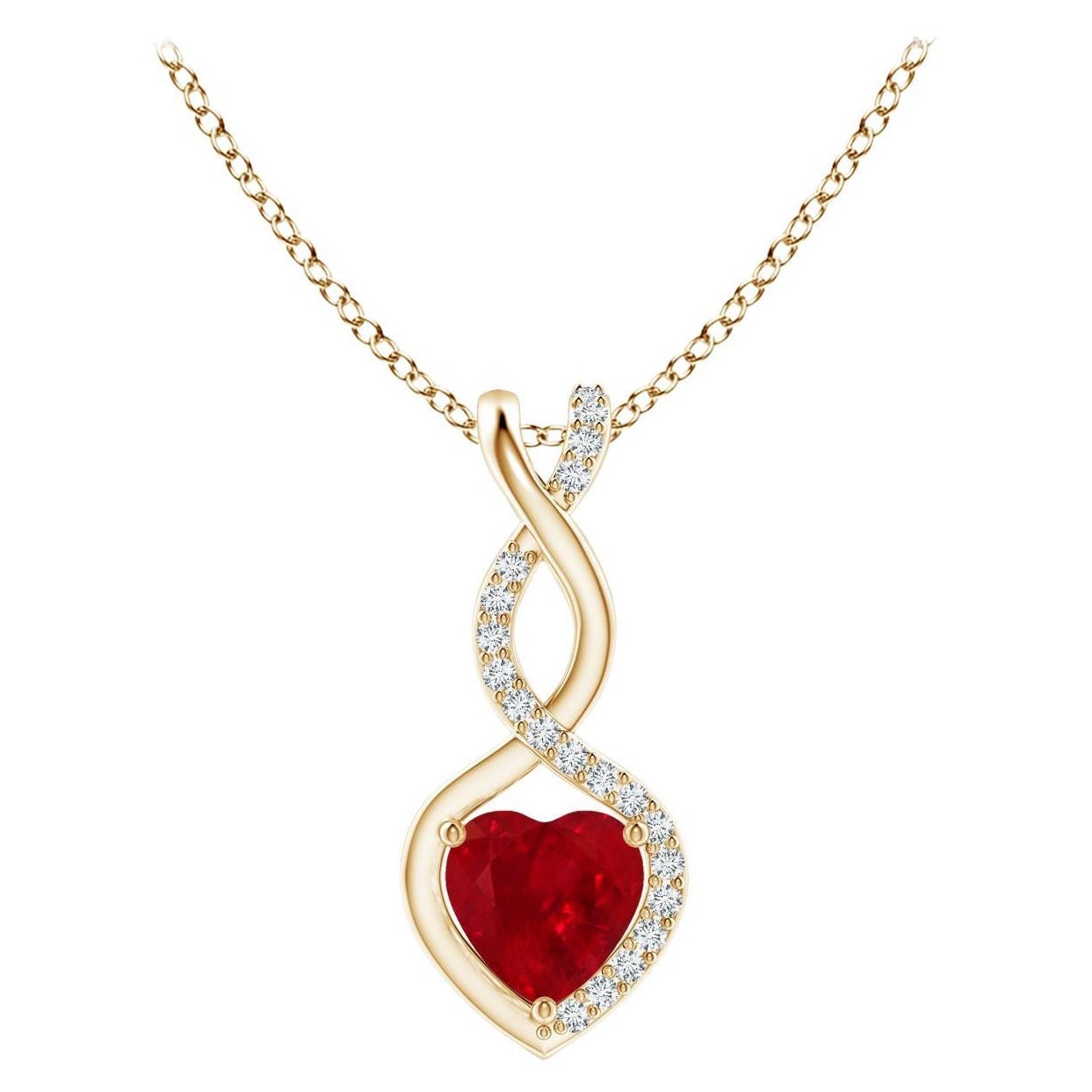 ANGARA Ciondolo a cuore infinito in rubino naturale con diamante in oro giallo (rubino da 5 mm)