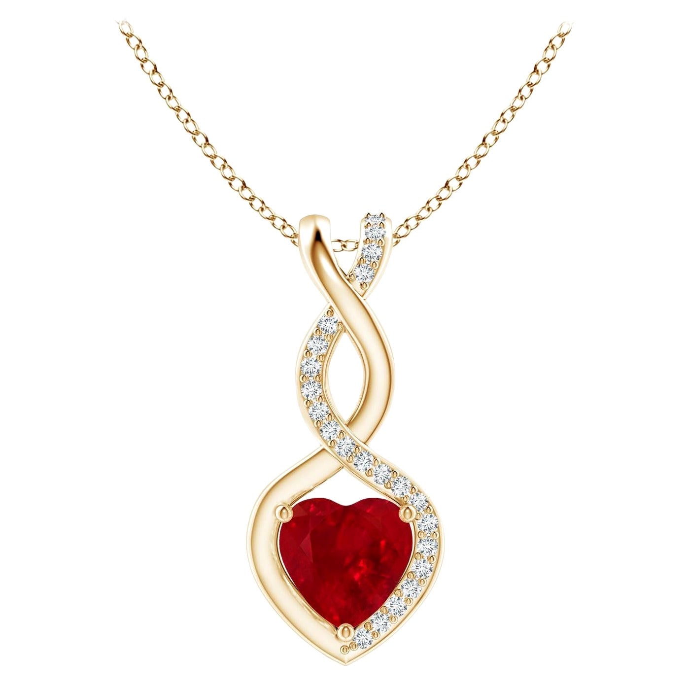 ANGARA Ciondolo a cuore infinito in rubino naturale con diamante in oro giallo (rubino da 6 mm)