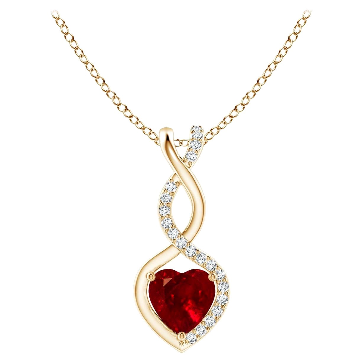 ANGARA Ciondolo a cuore infinito in rubino naturale con diamante in oro giallo (rubino da 5 mm)
