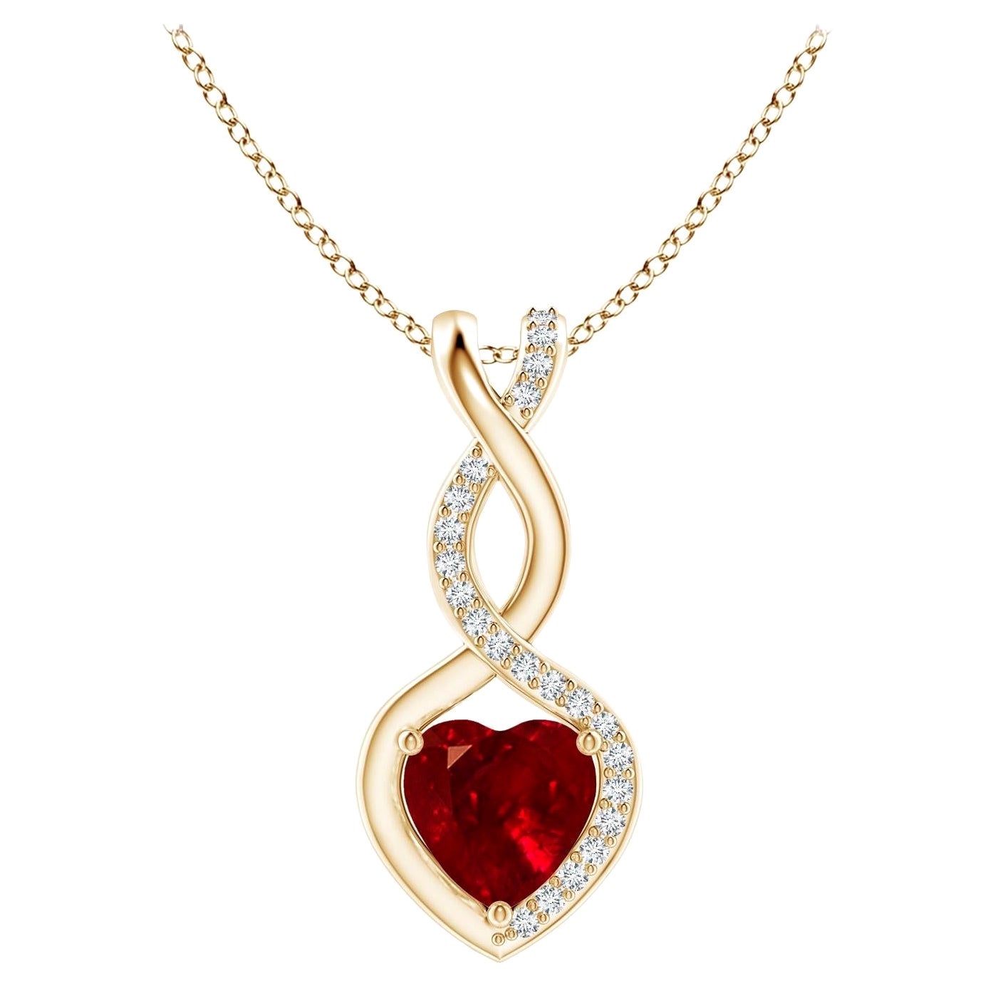 ANGARA Ciondolo a cuore infinito in rubino naturale con diamante in oro giallo (rubino da 6 mm)