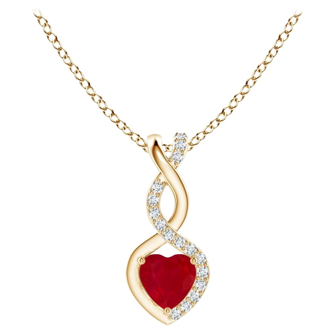 ANGARA Ciondolo a cuore infinito in rubino naturale con diamante in oro giallo (rubino da 4 mm)