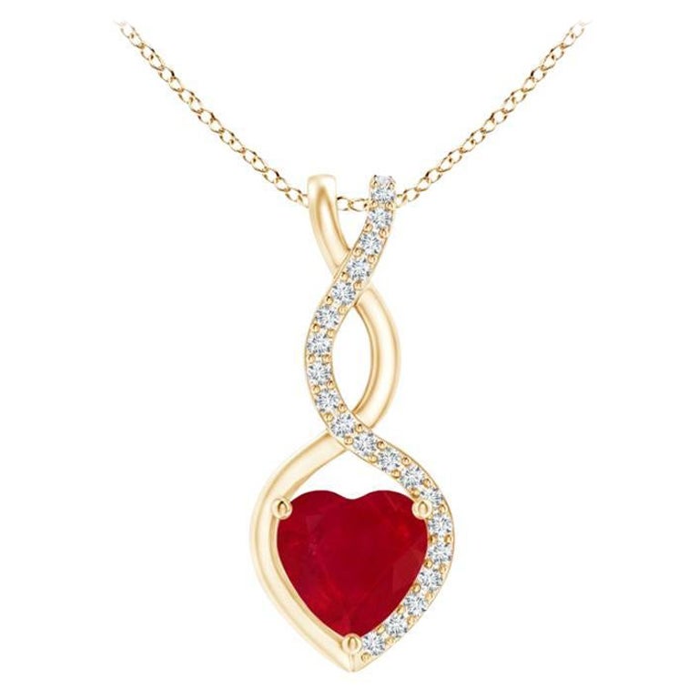 ANGARA Ciondolo a cuore infinito in rubino naturale con diamante in oro giallo (rubino da 5 mm) in vendita