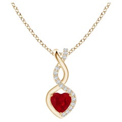 ANGARA Natural Ruby Infinity Heart Pendant with Diamond in Yellow Gold(4mm Ruby)
