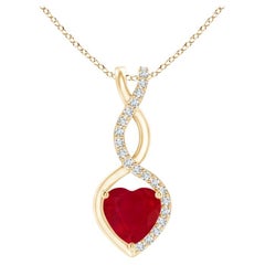 ANGARA Natural Ruby Infinity Heart Pendant with Diamond in Yellow Gold(5mm Ruby)