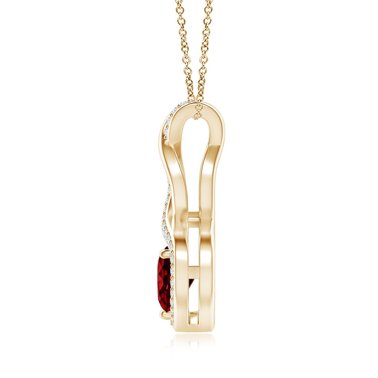 Heart Cut ANGARA Natural Ruby Infinity Heart Pendant with Diamond in Yellow Gold(6mm Ruby) For Sale