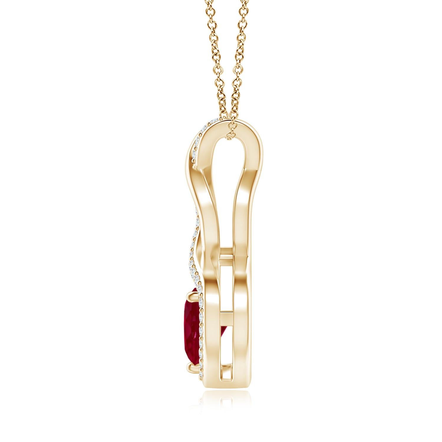 Heart Cut ANGARA Natural Ruby Infinity Heart Pendant with Diamond in Yellow Gold(6mm Ruby) For Sale