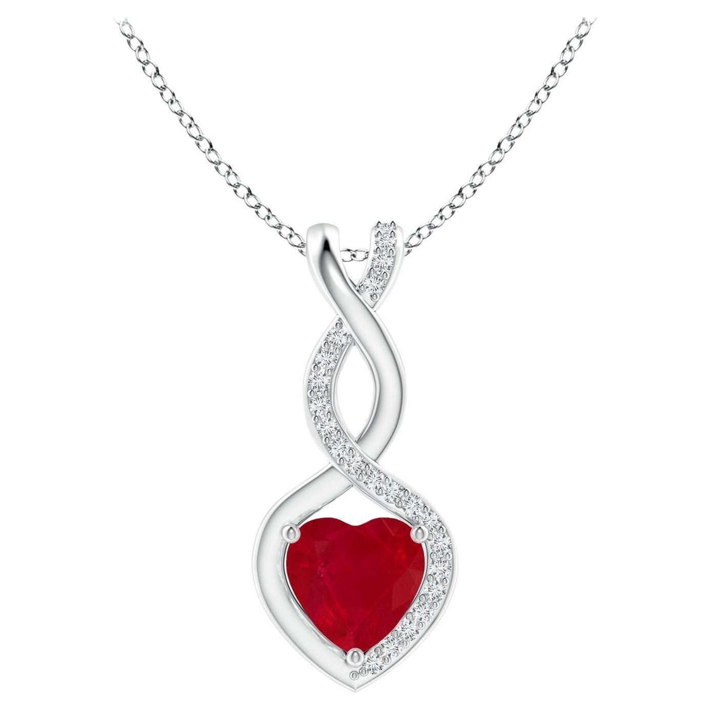 ANGARA Natural Ruby Infinity Heart Pendant with Diamonds in 14K White Gold