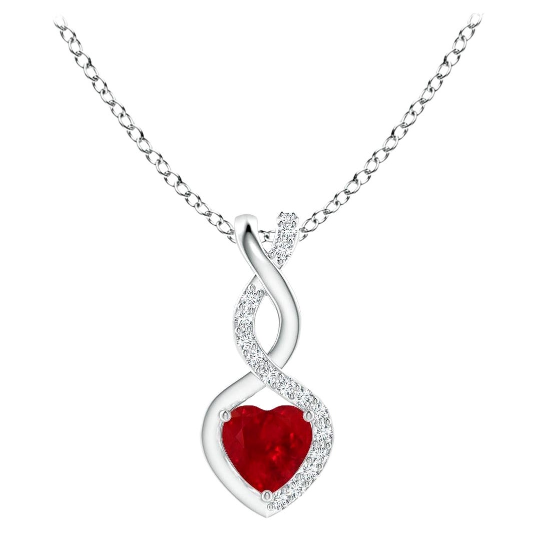 ANGARA Natural Ruby Infinity Heart Pendant with Diamonds in 14K White Gold
