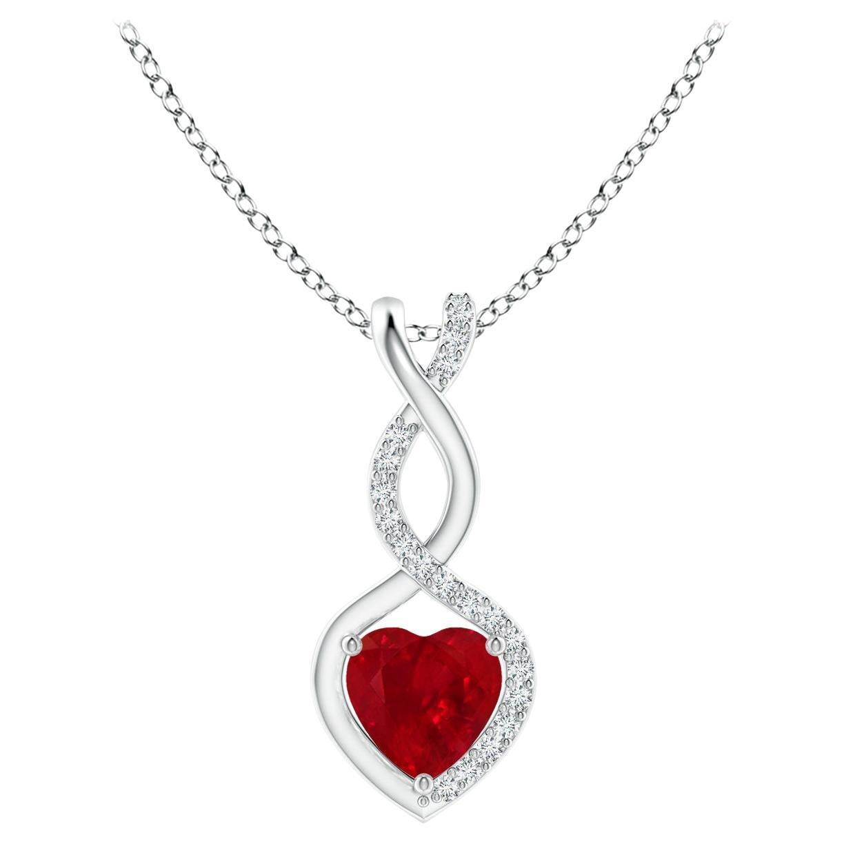 ANGARA Natural Ruby Infinity Heart Pendant with Diamonds in 14K White Gold