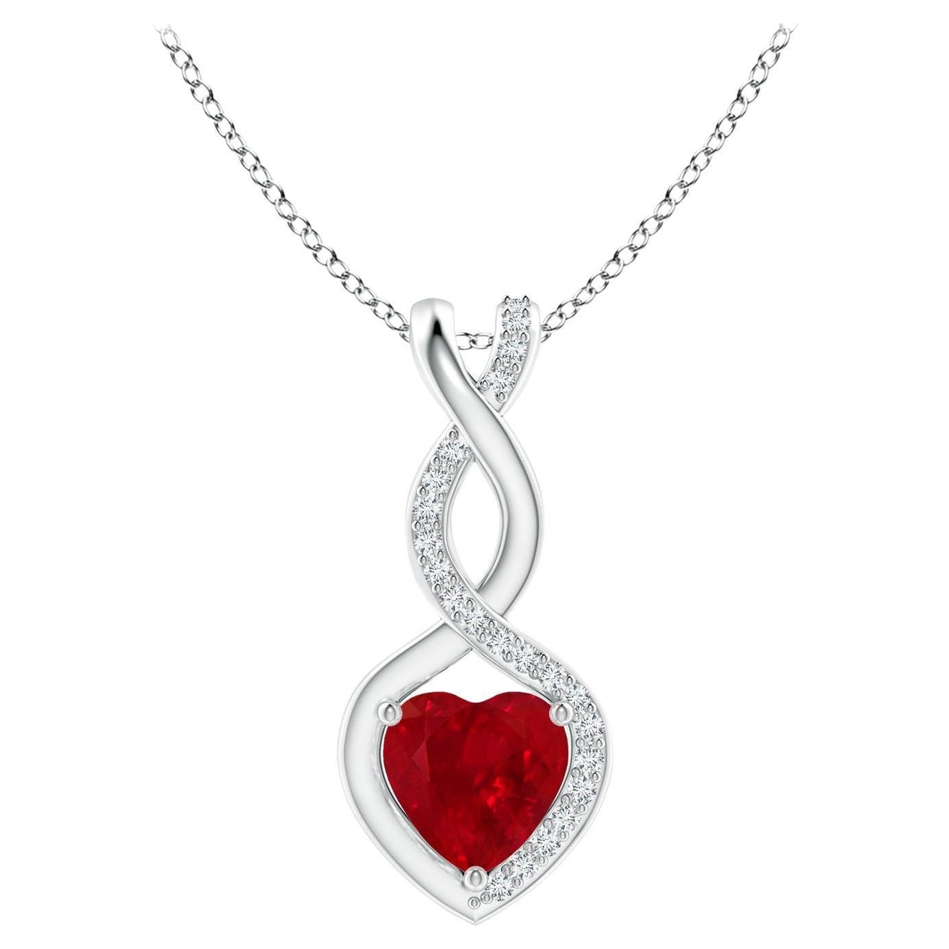 ANGARA Natural Ruby Infinity Heart Pendant with Diamonds in 14K White Gold