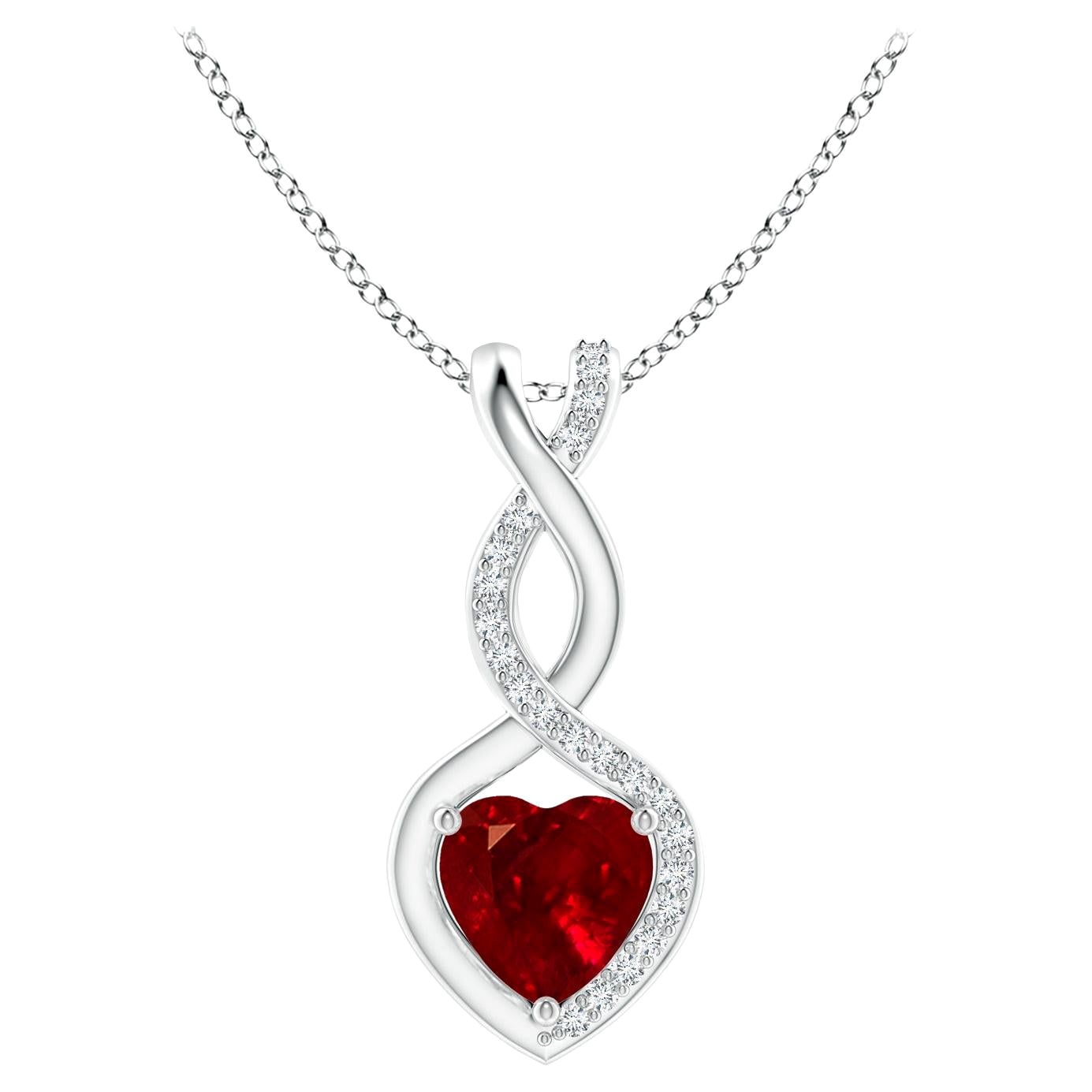 ANGARA Ciondolo a cuore infinito in rubino naturale con diamanti in oro bianco (rubino da 6 mm)