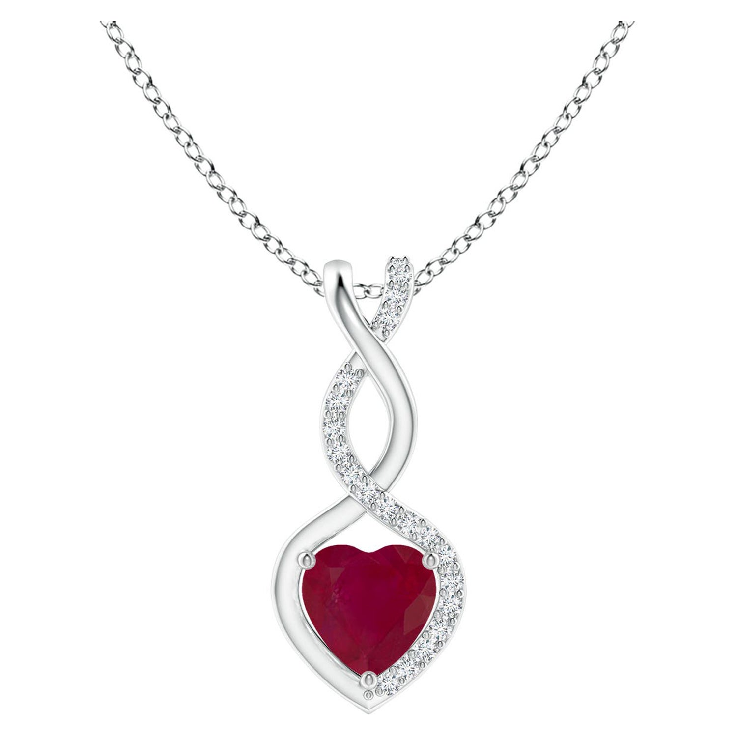 Colgante Corazón Infinito de Rubí Natural con Diamantes en Oro Blanco de 14 K
