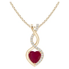 ANGARA Natural Ruby Infinity Heart Pendant with Diamonds in 14K Yellow Gold