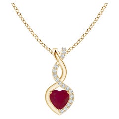 ANGARA Natural Ruby Infinity Heart Pendant with Diamonds in 18K Yellow Gold