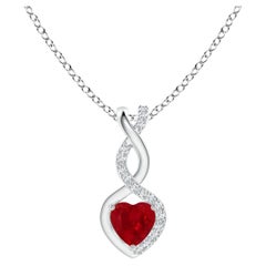ANGARA Natural Ruby Infinity Heart Pendant with Diamonds in Platinum (4mm Ruby) 