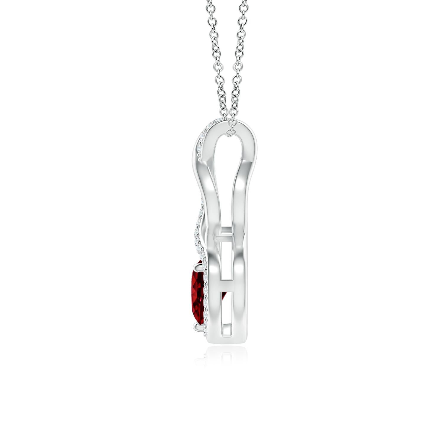 Heart Cut ANGARA Natural Ruby Infinity Heart Pendant with Diamonds in Platinum (5mm Ruby)  For Sale