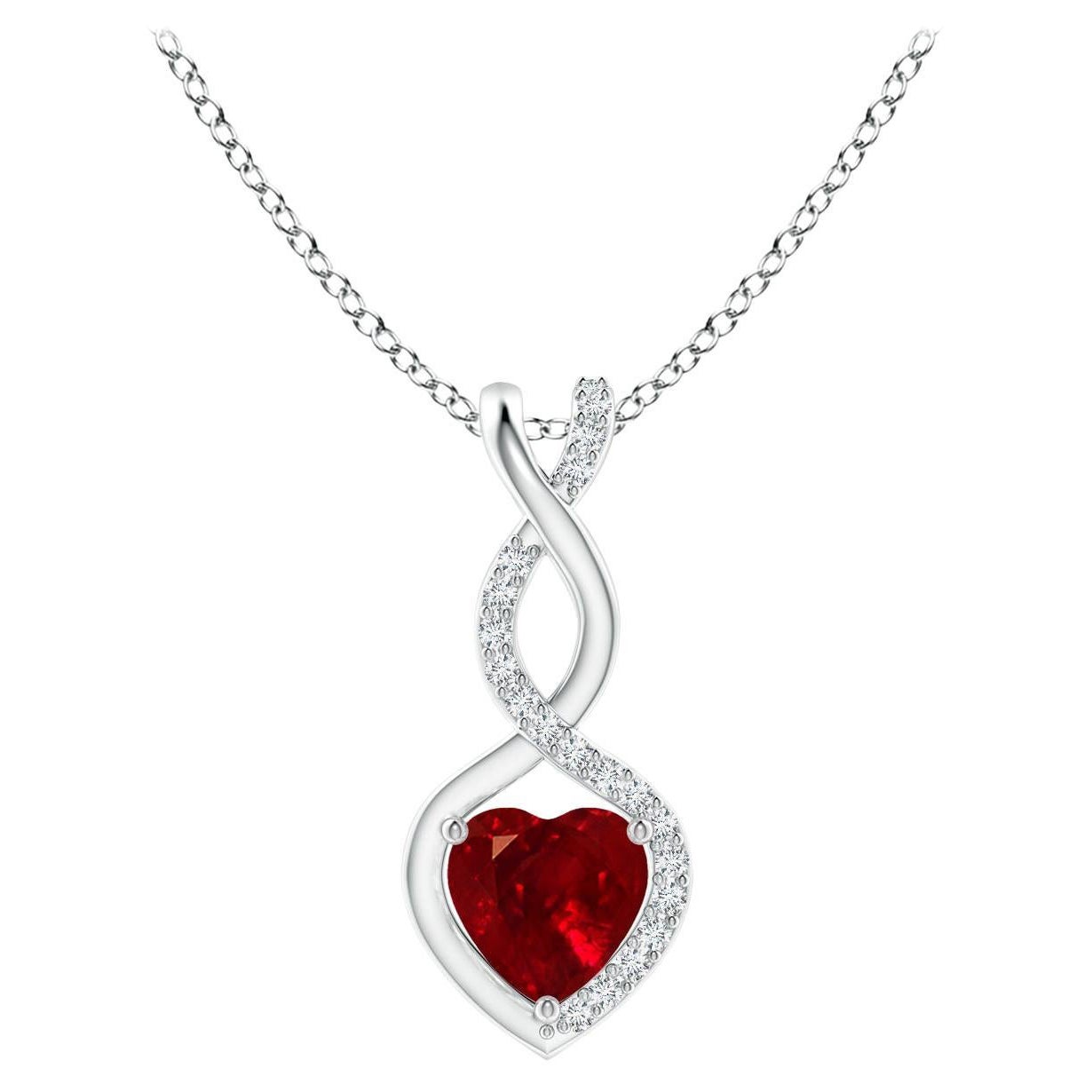 ANGARA Natural Ruby Infinity Heart Pendant with Diamonds in Platinum (5mm Ruby)
