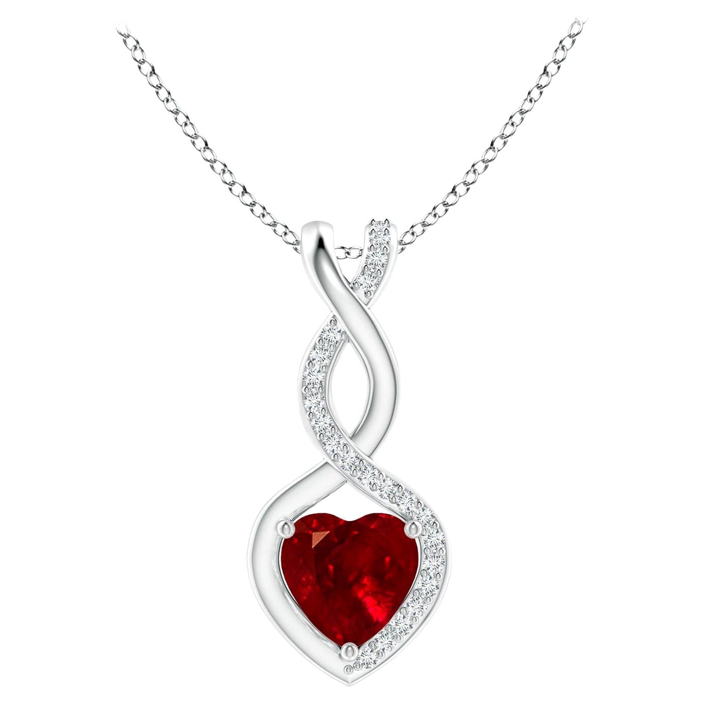 ANGARA Natural Ruby Infinity Heart Pendant with Diamonds in Platinum (6mm Ruby)