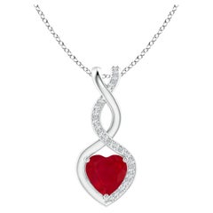 ANGARA Natural Ruby Infinity Heart Pendant with Diamonds in Platinum (6mm Ruby) 