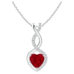 ANGARA Natural Ruby Infinity Heart Pendant with Diamonds in Platinum (6mm Ruby) 