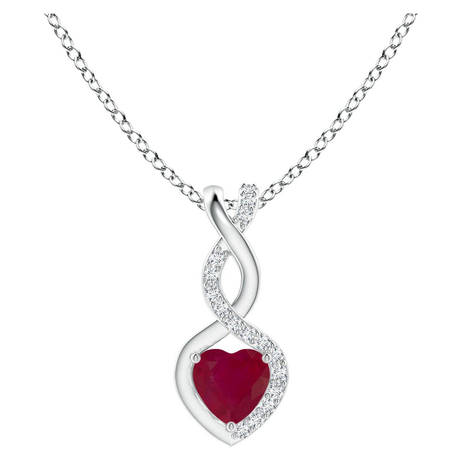 Colgante Corazón Infinito de Rubí Natural con Diamantes en Platino en venta