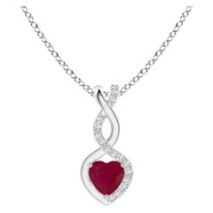 ANGARA Natural Ruby Infinity Heart Pendant with Diamonds in Platinum