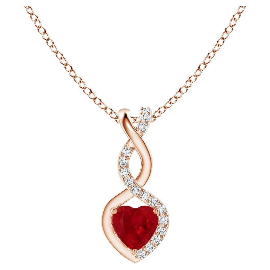 ANGARA Natural Ruby Infinity Heart Pendant with Diamonds in Rose Gold (4mm Ruby) For Sale