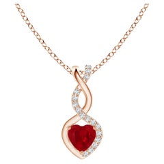 ANGARA Natural Ruby Infinity Heart Pendant with Diamonds in Rose Gold (4mm Ruby)