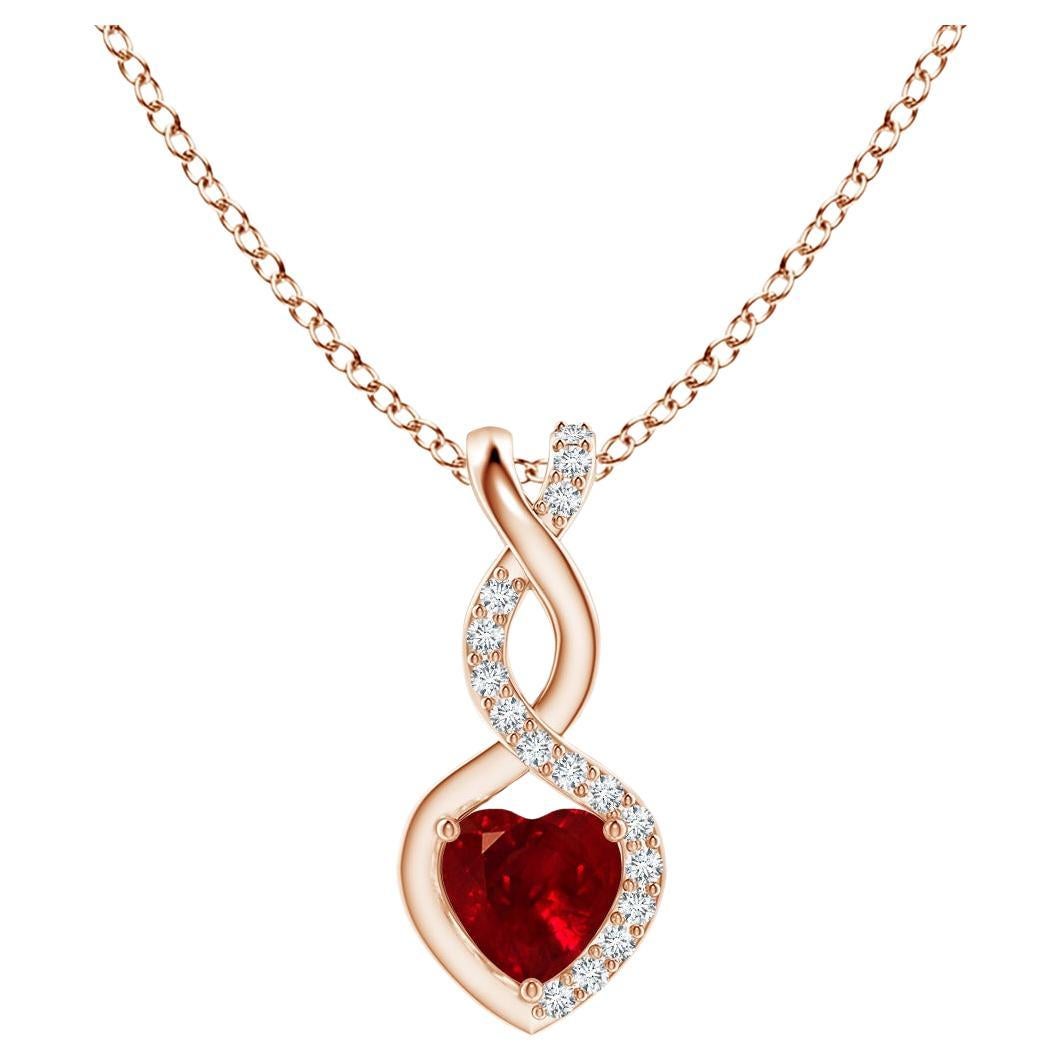 ANGARA Pendentif cœur infini en rubis naturel avec diamants en or rose (4 mm rubis) en vente