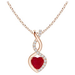 ANGARA Natural Ruby Infinity Heart Pendant with Diamonds in Rose Gold (4mm Ruby)