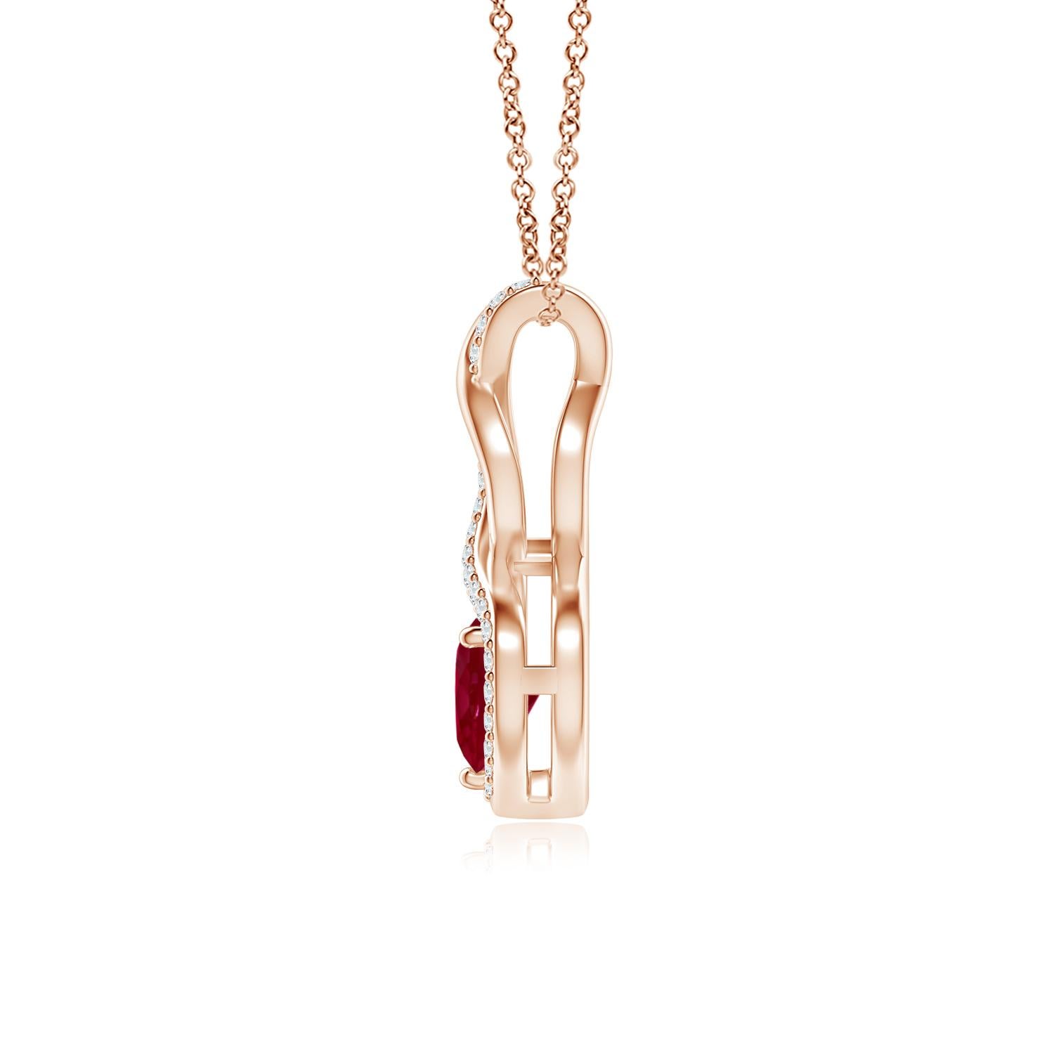 Heart Cut ANGARA Natural Ruby Infinity Heart Pendant with Diamonds in Rose Gold (5mm Ruby) For Sale