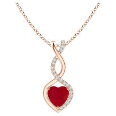 ANGARA Colgante Corazón Infinito de Rubí Natural con Diamantes en Oro Rosa (Rubí de 5 mm)
