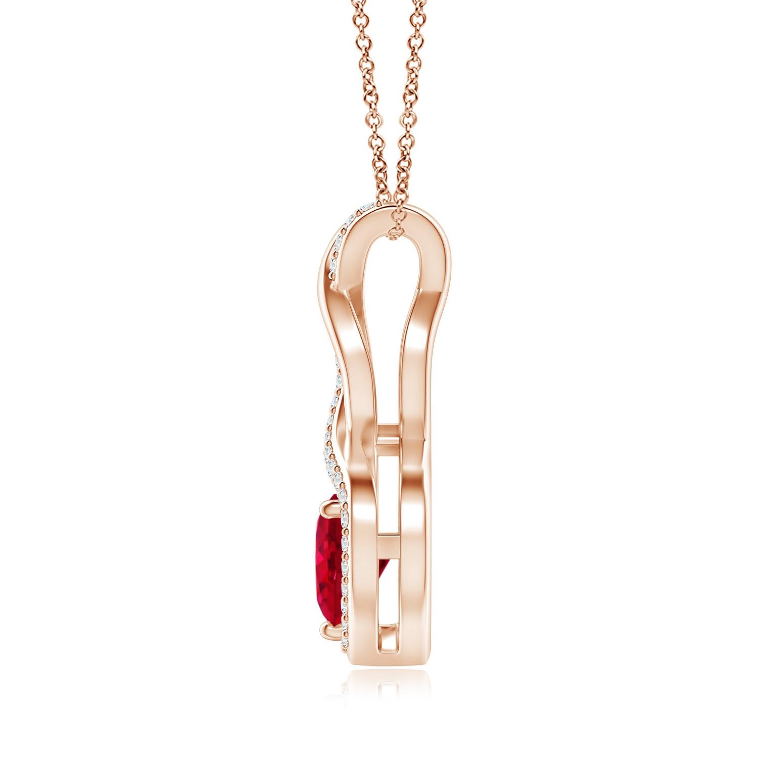Heart Cut ANGARA Natural Ruby Infinity Heart Pendant with Diamonds in Rose Gold (6mm Ruby) For Sale