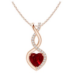 ANGARA Pendentif cœur infini en rubis naturel avec diamants en or rose (6 mm rubis)