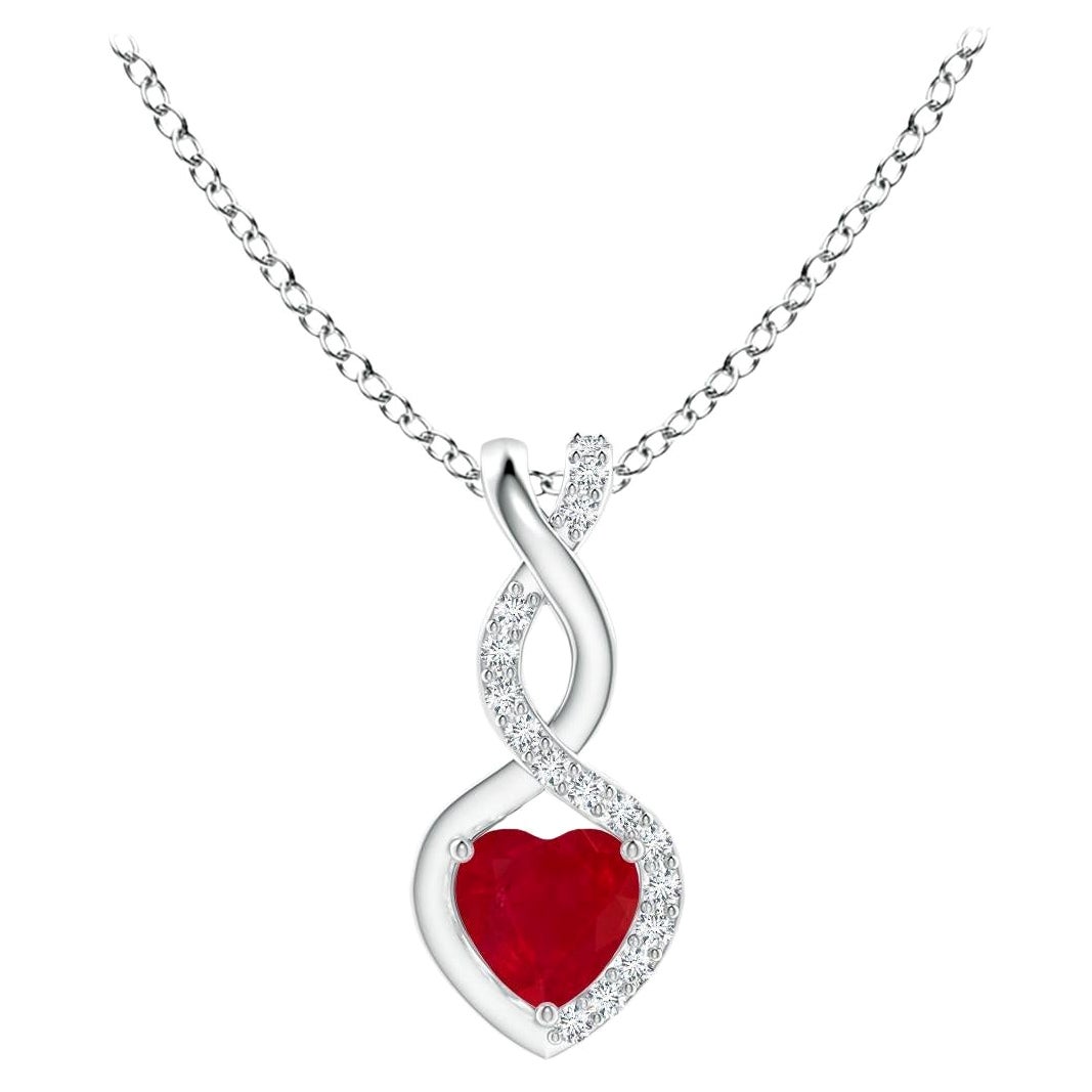 ANGARA Natural Ruby Infinity Heart Pendant with Diamonds in White Gold(4mm Ruby)
