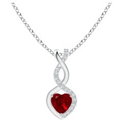 ANGARA Natural Ruby Infinity Heart Pendant with Diamonds in White Gold(4mm Ruby)