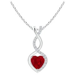 ANGARA Natural Ruby Infinity Heart Pendant with Diamonds in White Gold(5mm Ruby)