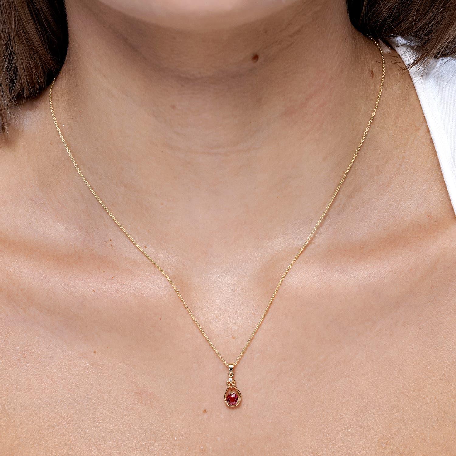 Modern Angara Natural Ruby Knotted Heart Pendant with Diamond in 14K Solid Gold For Sale