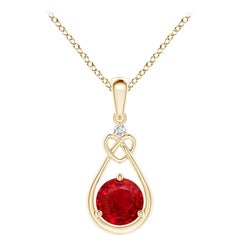 Angara Natural Ruby Knotted Heart Pendant with Diamond in 14K Solid Gold