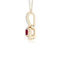 Angara Natural Ruby Pendant with Bar-Set Diamond Halo in 14K Solid Gold