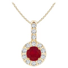 Angara Natural Ruby Pendant with Bar-Set Diamond Halo in 14K Solid Gold