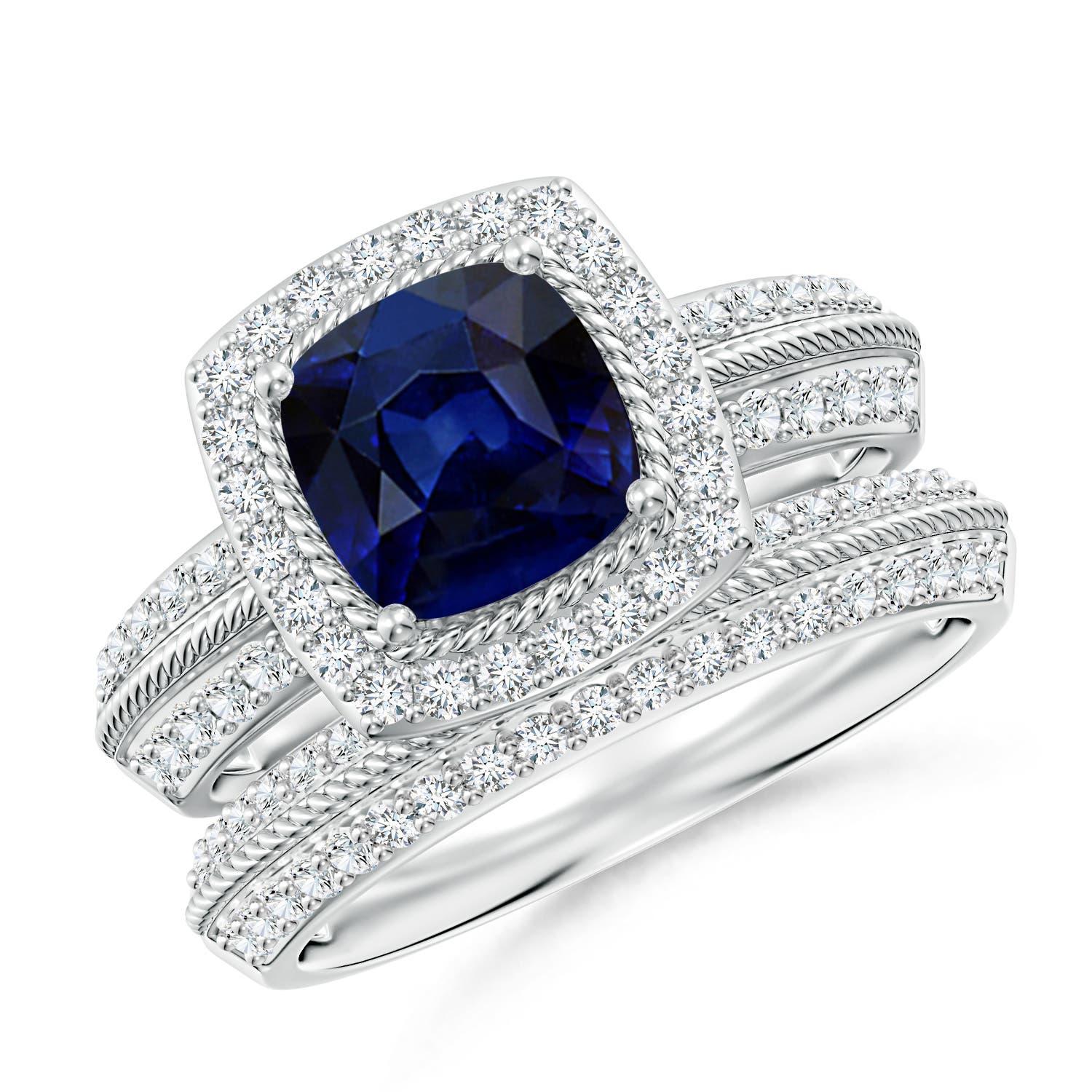 Angara natürlichen Saphir und Diamant Vintage-Stil Braut-Set in 14K massivem Gold im Angebot 2